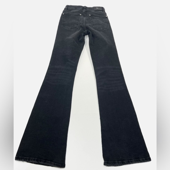 Zara Black Stone Wash Distressed Whiskered Flared High Waist Jeans Womens size 4 - Picture 3 of 8